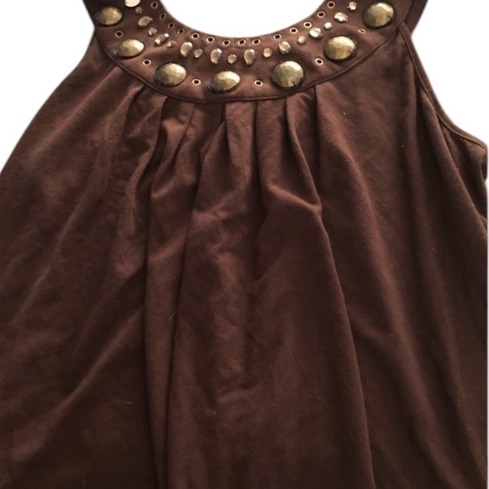 Micheal Kors Brown sleeveless top with brass detail band at hem size medium